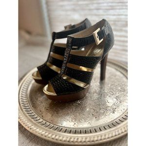 Michael‎ Kors Camden Platform Leather Croc Embossed Stiletto Heel 5.5 M Black